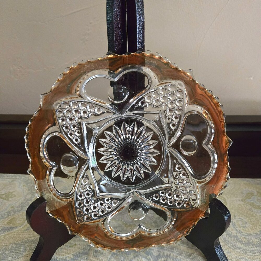 Pressed Clear Glass Heart Designs GOLD TRIM